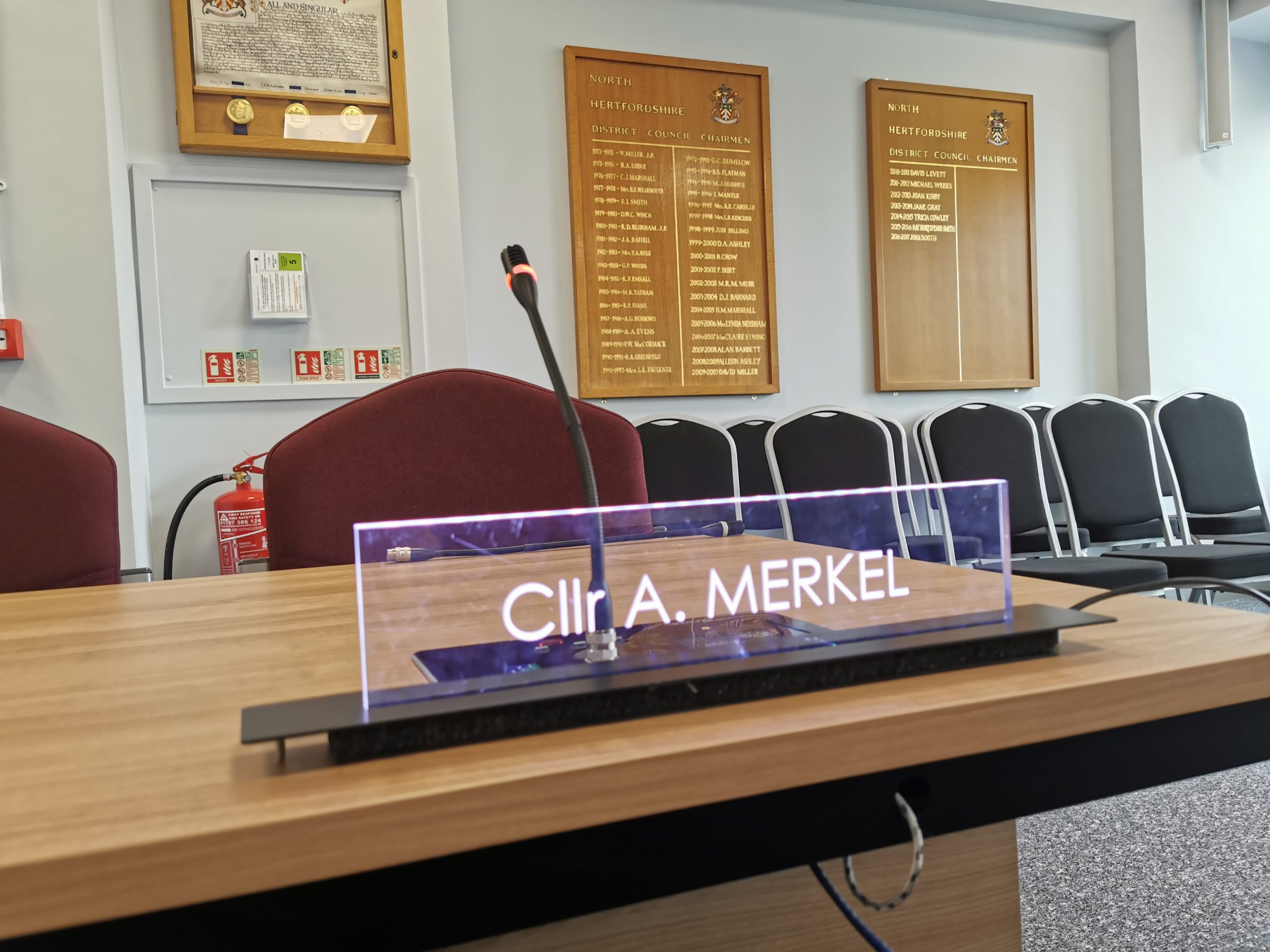 Conference table with microphone